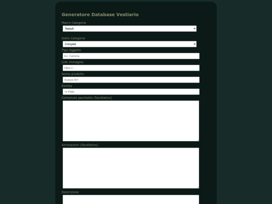 databasevestiario/generatoredatabase screenshot