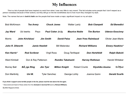 influences screenshot