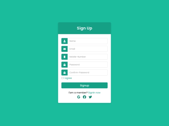 login/signup screenshot