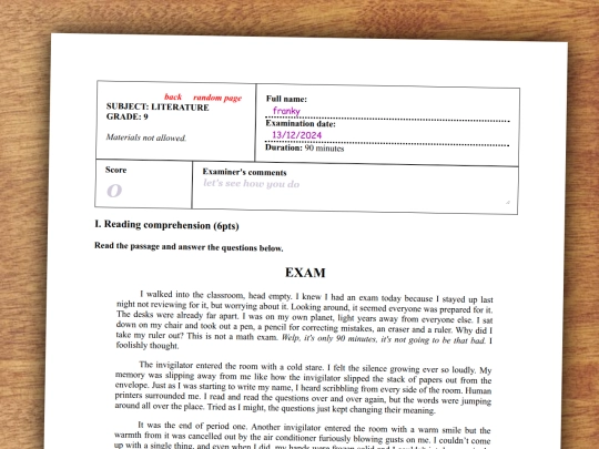 writing/exam screenshot