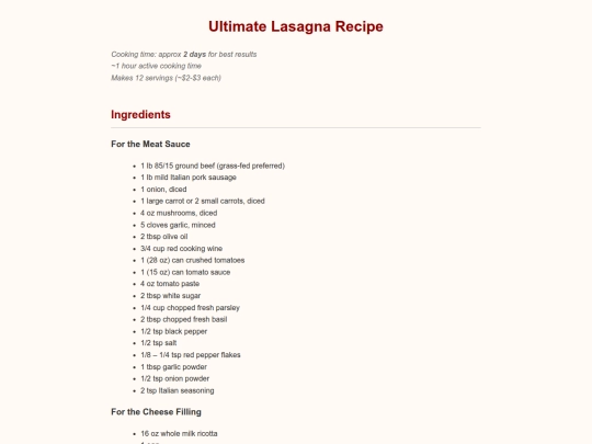 lasagnarecipe screenshot