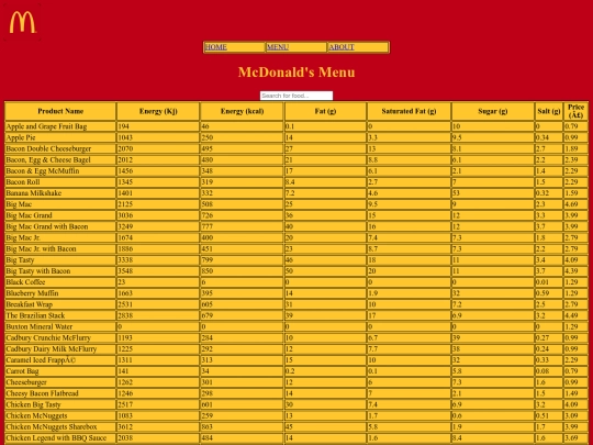 menu screenshot