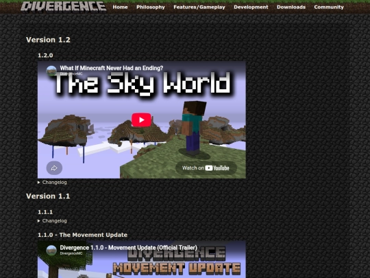 versions screenshot