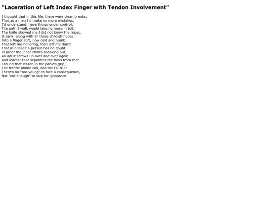 Poems/Laceration_of_Left_Index_Finger_with_Tendon_Involvement screenshot