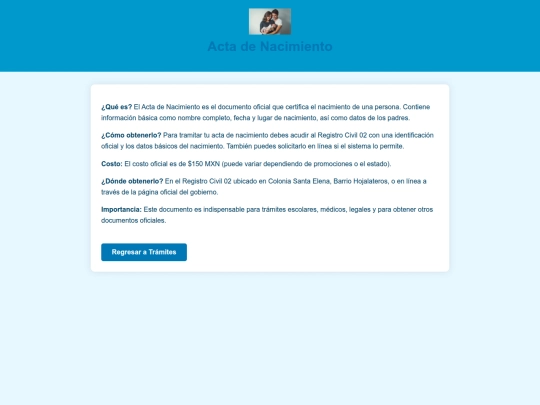 Tramites/acta-nacimiento screenshot