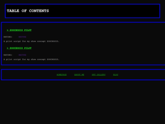 writings/tableofcontents screenshot