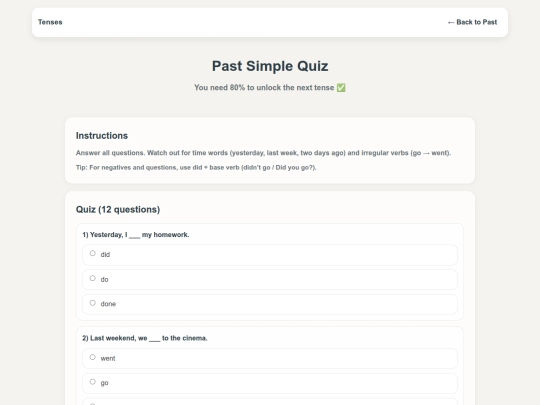 past-simple-quiz screenshot