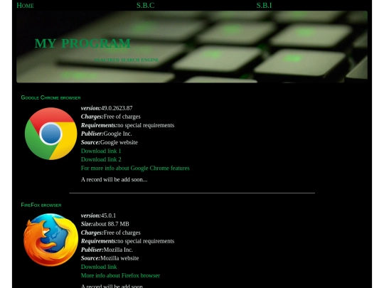 The browsers page screenshot