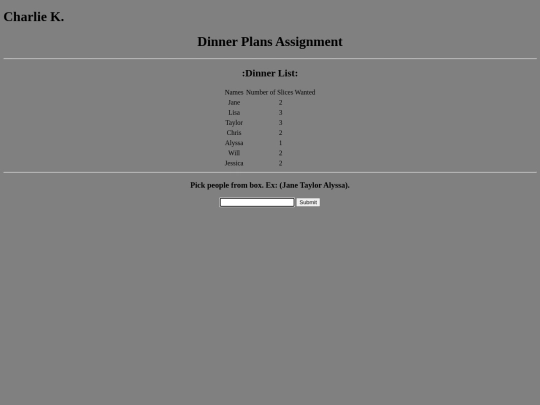 DinnerPlansAssignment screenshot