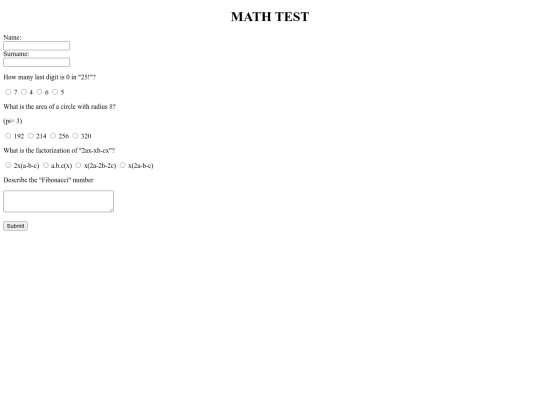 MathTest screenshot