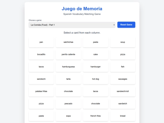 juego de memoria por conceptos screenshot