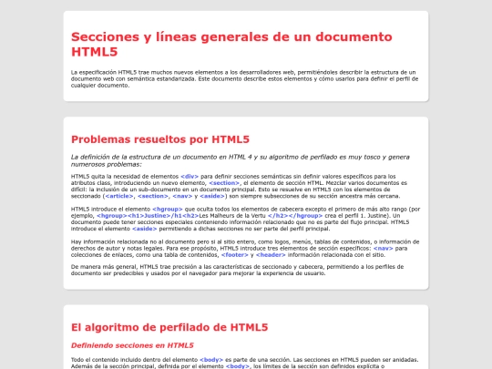 p2p mod 1/Secciones y líneas generales de un documento HTML5 screenshot