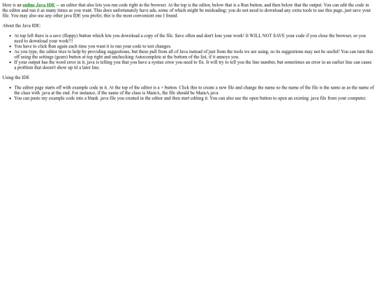 115/Homework/onlineJavaIDE screenshot