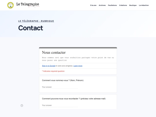 Rubriques/Contact screenshot