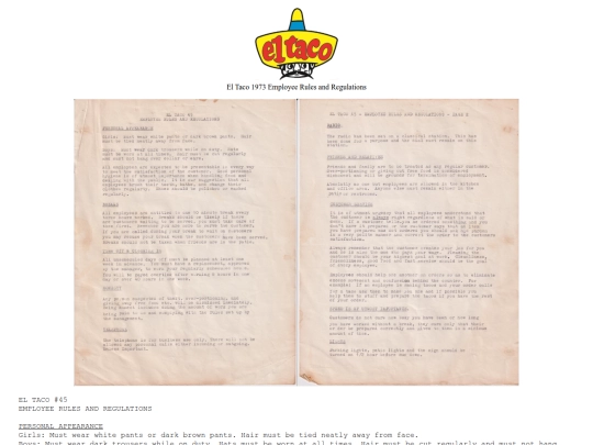 wayback/ElTaco/el-taco-1973-employee-rules-regulations screenshot