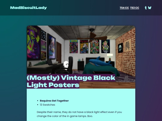 ts4-cc/mostly-vintage-black-light-posters screenshot