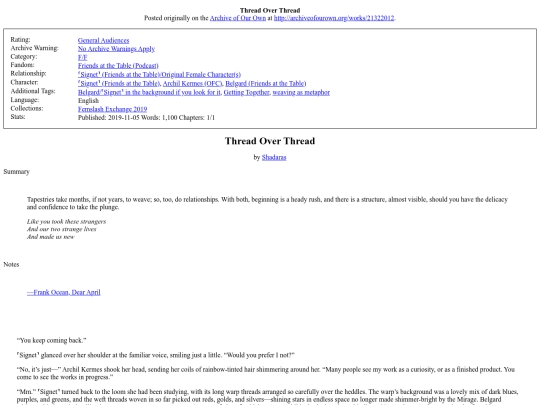 Fic: Small Fandoms/Thread Over Thread screenshot