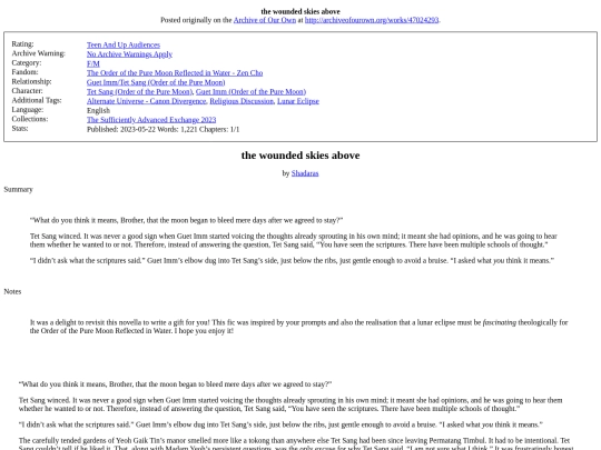 Fic: Small Fandoms/the wounded skies above screenshot