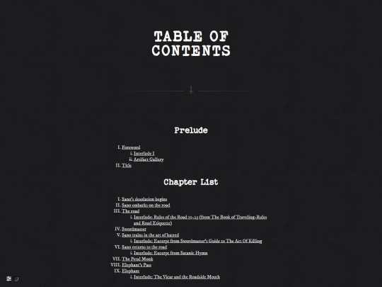 writings/t2p/sano/table-of-contents screenshot