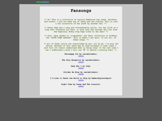 Fanpages/Homestuck/Fansongs screenshot