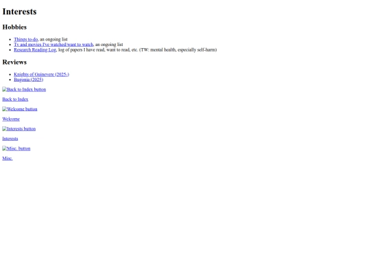 Webbed site/blog/nav/interests screenshot