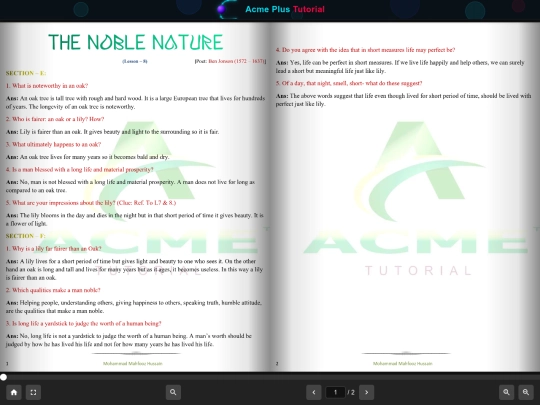 Class IX/English/L–8 The Noble Nature/viewer screenshot