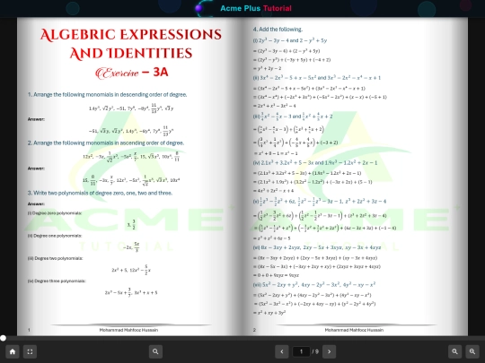 Class IX/Maths/Algebra/Ex_3a_Algebric Expressions And Identities/viewer screenshot
