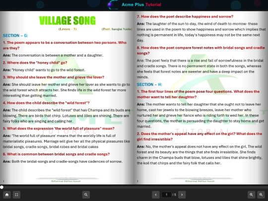 Class X/English/Book Q&A/L–5 VILLAGE SONG/viewer screenshot