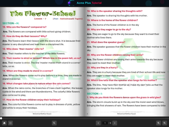 Class X/English/Book Q&A/L–7 The Flower School/viewer screenshot