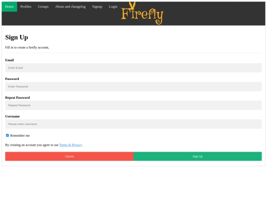 Firefly/Signup screenshot