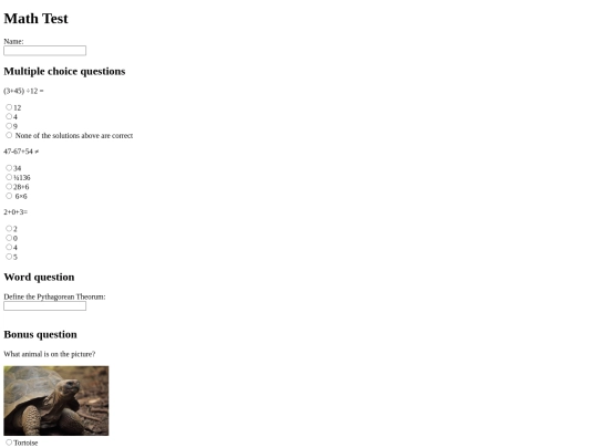 Math-test screenshot