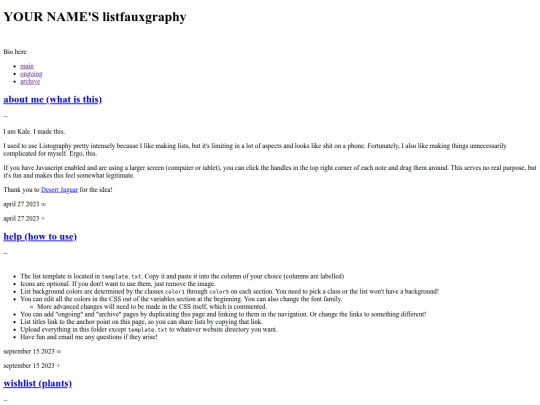 blog/listography/lists screenshot
