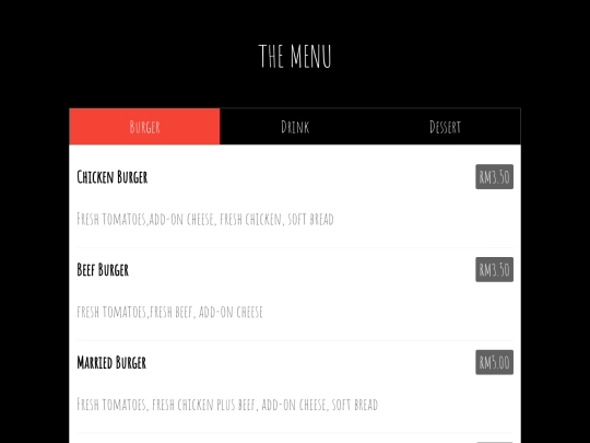 menu screenshot