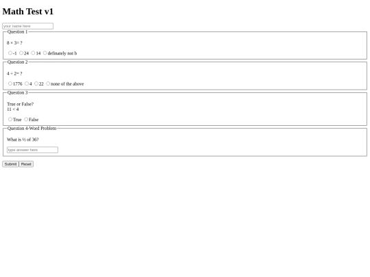 Mathtest screenshot