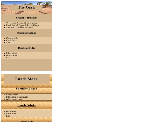 Menu screenshot