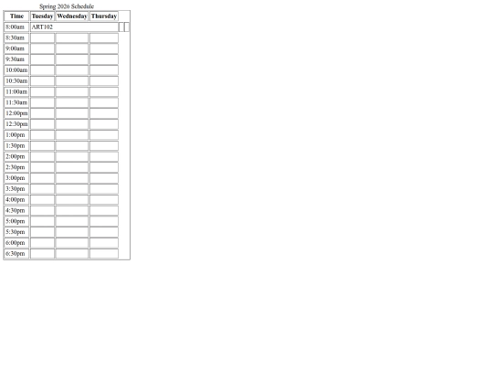 assignment1/schedule-table screenshot