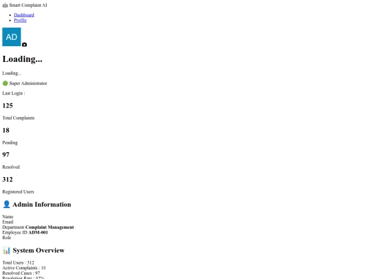smart complaint AI/adminprofile screenshot