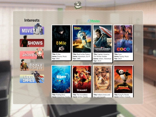 Interests screenshot