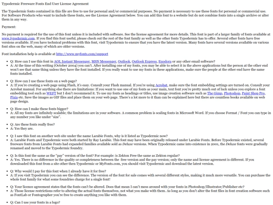 fonts/expressway/Typodermic Freeware EULA screenshot
