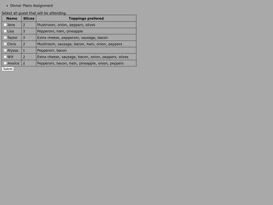 dinnerplans_assignment screenshot