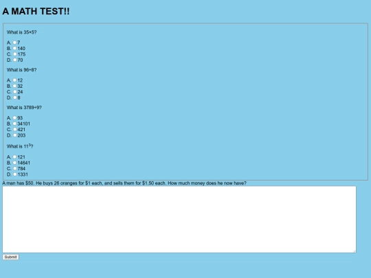 mathtest screenshot