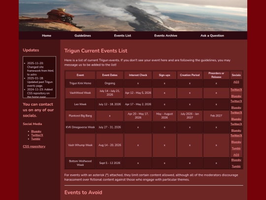 events list screenshot