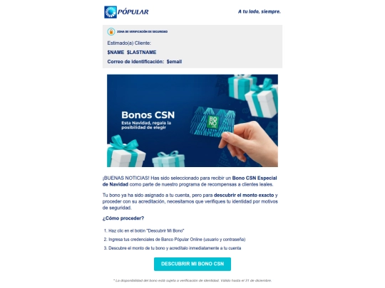 Simulación Phishing Popular screenshot