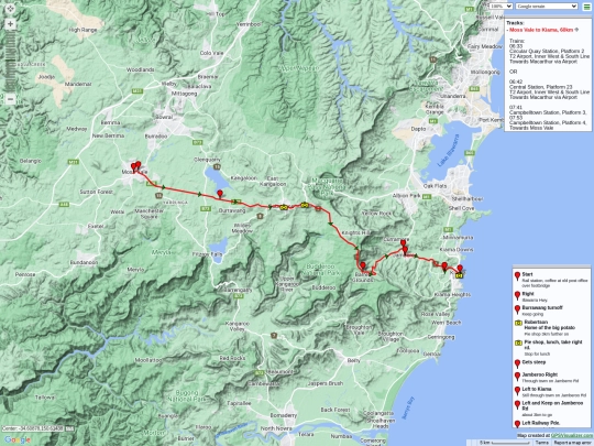ridemaps/MossVale-to-Kiama-map screenshot