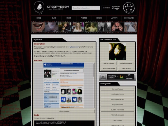 layouts/profile-interfaces/code/MySpace screenshot