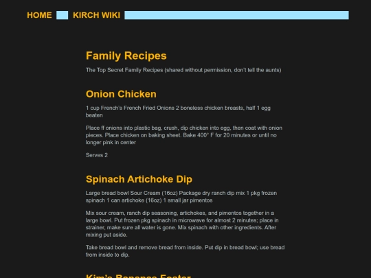 wiki/Recipes/Family Recipes screenshot