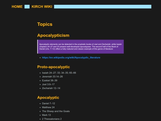 wiki/bible/Topics screenshot