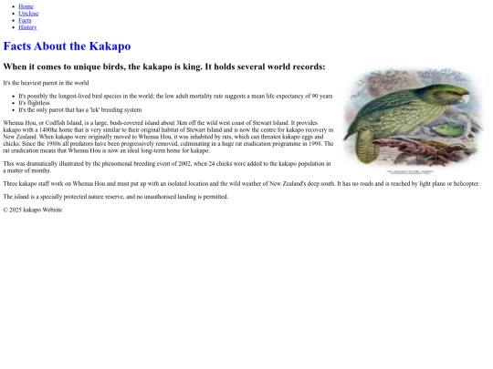 kakapo parrot/facts screenshot