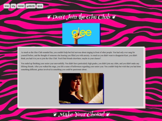pages/glee thingy/the story/continue/lose/don't join glee club screenshot