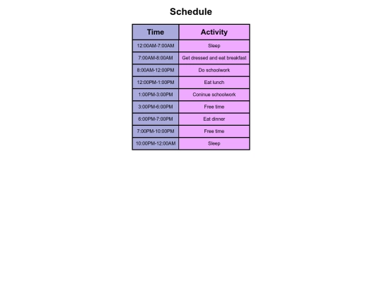 schedule screenshot
